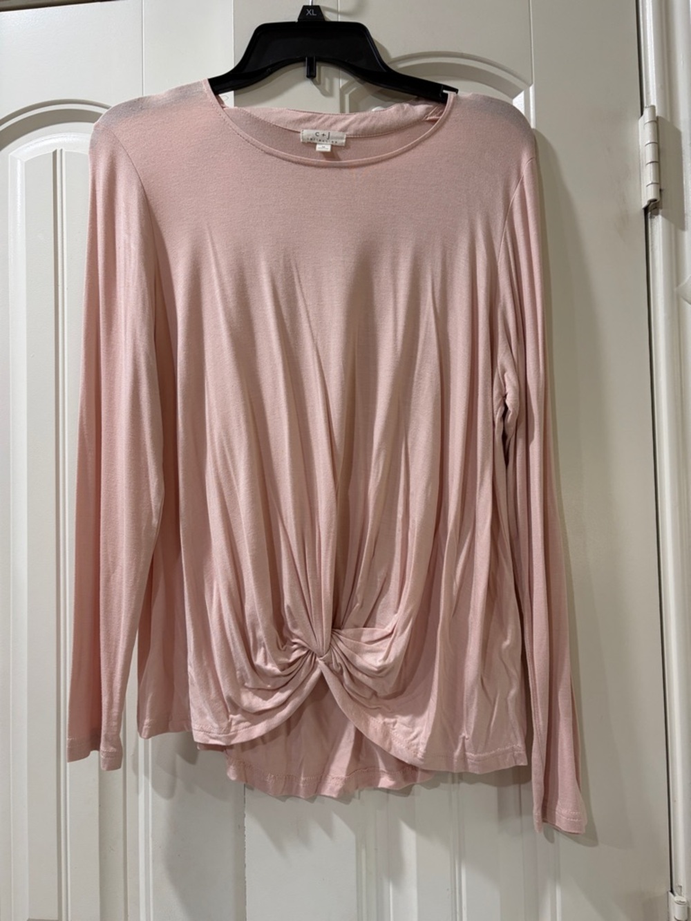 Women’s Twist-Front Long Sleeve Top - Pale Pink